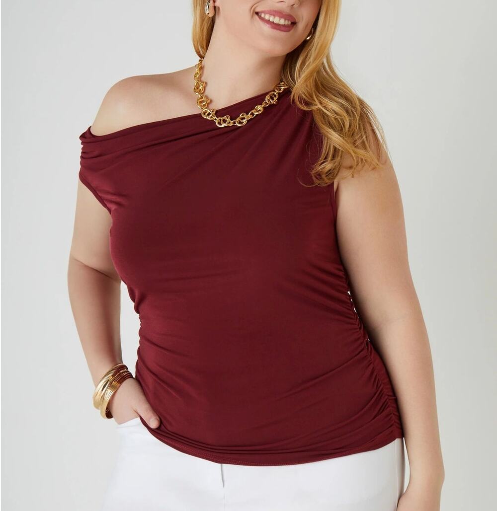 Size 18/20 (a/k/a 2X) | Women’s Off The Shoulder Ruched Mesh Stretchy Knit Top